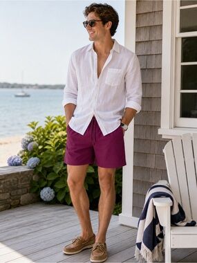 J.Crew Mens Size XL Burgundy Tech Dock Pull On shorts with 6” inseam NWOT